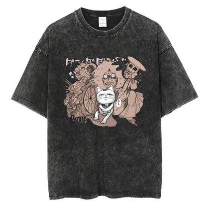 Dandadan :26 Anime Okarun Ken Takakura Print Washed Tshirt Men Manga Vintage T-shirts Oversized Cotton T Shirt Harajuku Male Tops