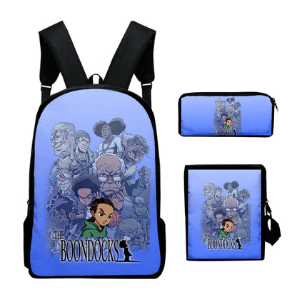 The Boondocks: Harajuku Popular   3D Print 3pcs/Set pupil School Bags Laptop Daypack Backpack Inclined shoulder bag Pencil Case