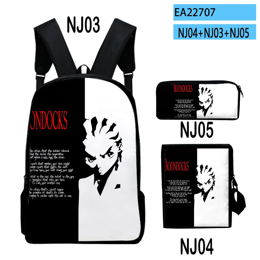 The Boondocks: Harajuku Popular   3D Print 3pcs/Set pupil School Bags Laptop Daypack Backpack Inclined shoulder bag Pencil Case