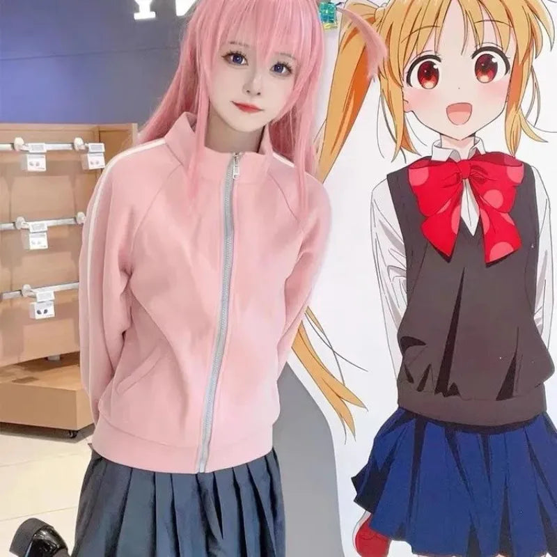 Bocchi The Rock:  Cosplay Gotoh Hitori Costume The Rock Pink School JK Uniform Sportswear Coat Skirt Full Set for Women Girls