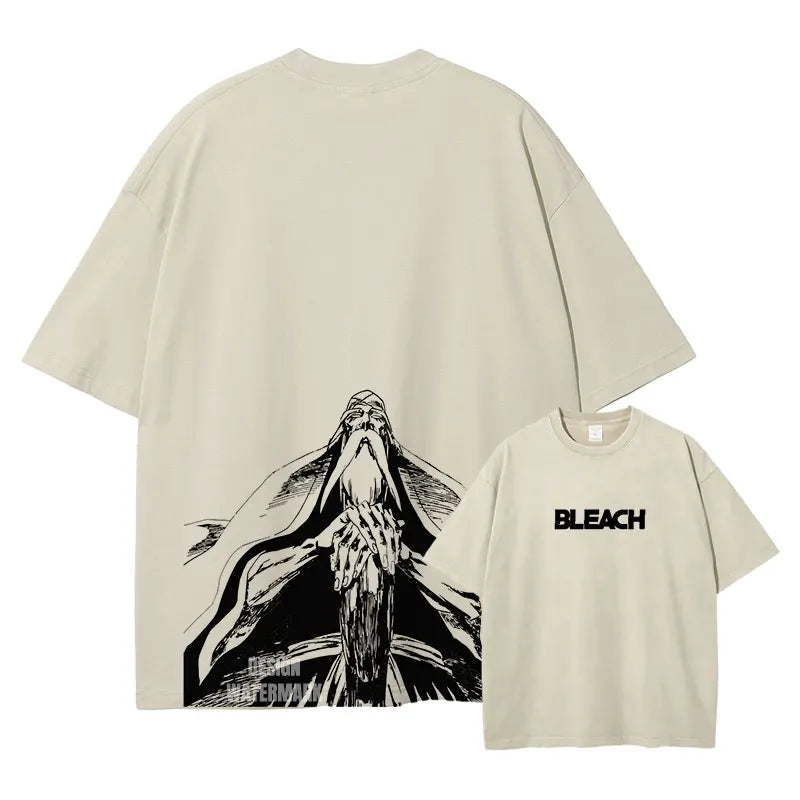 Bleach: Zaraki Kenpachi T Shirts Oversized Vintage Washed  T-shirt Manga Kurosaki Ichigo T Shirt Renji Uryuu Tops Tees Man