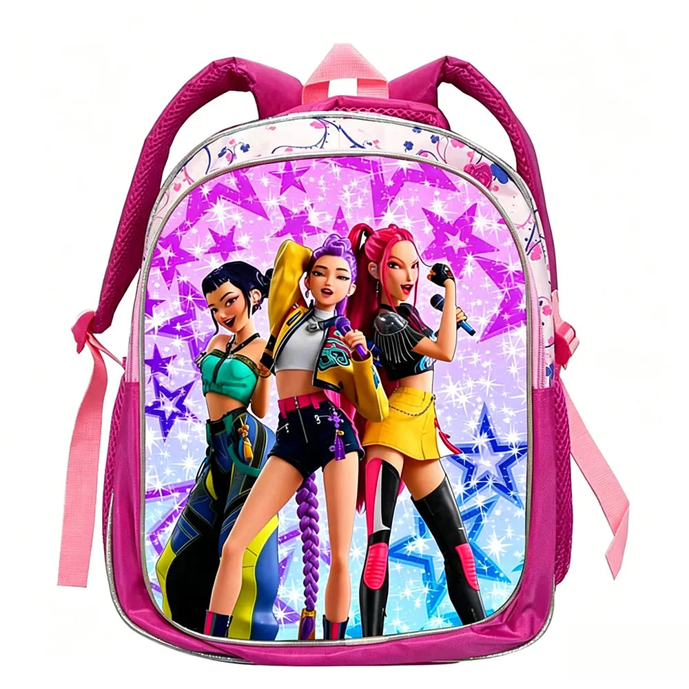 KPop Demon Hunters: School Bags Rumi Mira Zoey HUNTR/X Saja Backpacks Lightweight 12inch Pink Mochilas