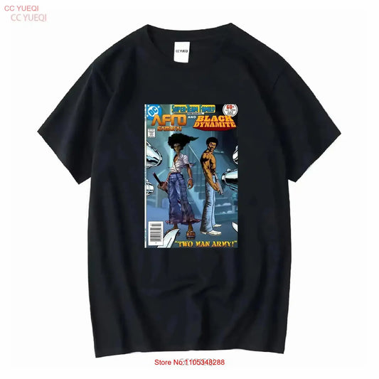Afro Samurai And Black Dynamite Comic Book Brand New Classic T Shirt vintage Washed Top For Everyday Wear Versatile Slightly