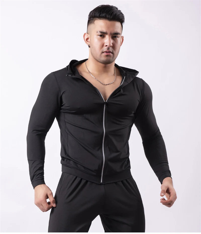 Baki: Print Fitness Running Jackets for Men Sports Athletic Hooded Coats Quick Dry Stretch Outwear Long Sleeve Zip Up Tops