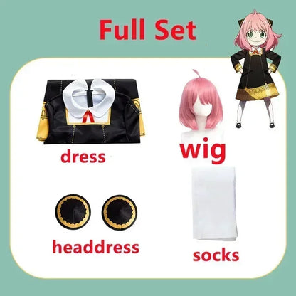 Spy X Family: Anya Forger Cosplay Costumes Children Halloween Ania Cosplay Uniform Wig Christmas Gift For Kid