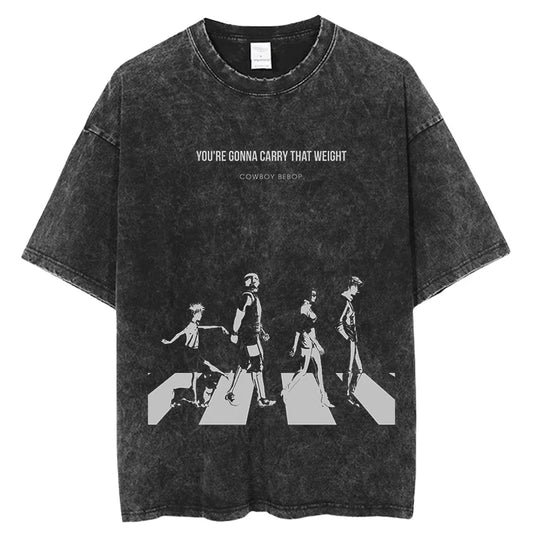 Cowboy Bebop: Vintage Washed T-Shirt Denim Harajuku Cotton Fashion Streetwear Neutral Top  Harajuku  Oversized T Shirt