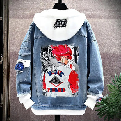 Dragon Ball: Vegeta Son Goku Gogeta Fashionable patchwork loose hooded spring and autumn denim jacket for boys handsome outfit