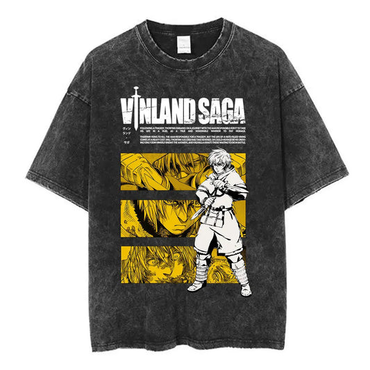 Vinland Saga: T-shirt Manga Thorfinn Karlsefni Graphic Vintage Washed T Shirt Men's Women Casual Cotton Oversized T-shirts