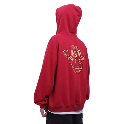 One Piece: DAZCOS Luffy Red Hoodie Polyester Luffy Printed Hoodie Cosplay Men Red Hoodie Pullover Costume with Pocket Daily Casual Wear