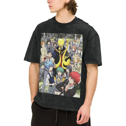 Assassination Classroom: Octopus Koro Sensei Hip Hop Short Sleeve T-Shirts Washed Tops Tees Streetwear T Shirt Printed