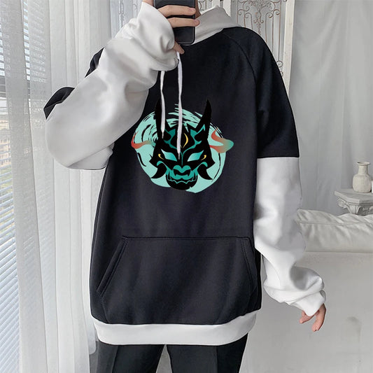 Genshin Impact: Harajuku Game Hoodies Men Xiao Mask Fangs Aesthetic Print Sweatshirt Long Winter Plus Size Streetwear Pullover