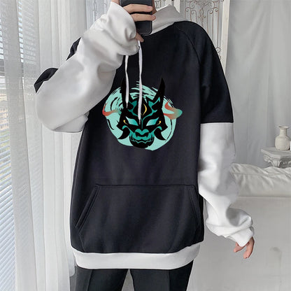 Genshin Impact: Harajuku Game Hoodies Men Xiao Mask Fangs Aesthetic Print Sweatshirt Long Winter Plus Size Streetwear Pullover