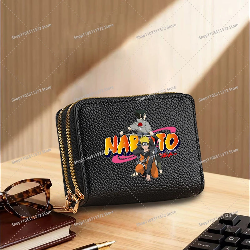Naruto: Leather Wallet Cute Cartoon Printed Bags Fashion Zipper Short Coin Purse Multi-slot Bank Card Storage Bag Birthday Gift