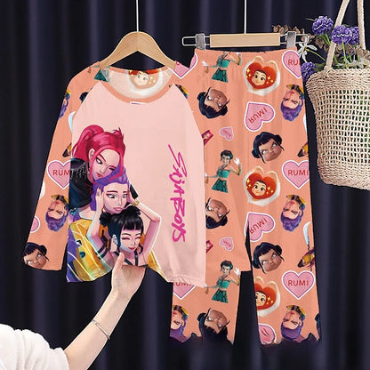 KPop Demon Hunter: New Spring Pijamas Long Sleeve Print Cartoon Hunter Pajamas Set Kids Boys Girls Sleepwear Nightwear Homewear Clothes Set