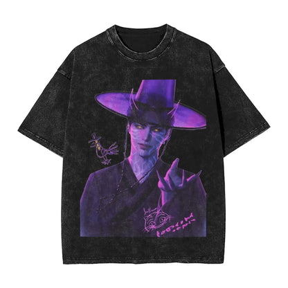 K-Pop Demon Hunters Washed T-Shirt Man Derpy Tiger Casual T-Shirts Summer Breathable Trendy Tee Shirt Design Plus Size Clothes