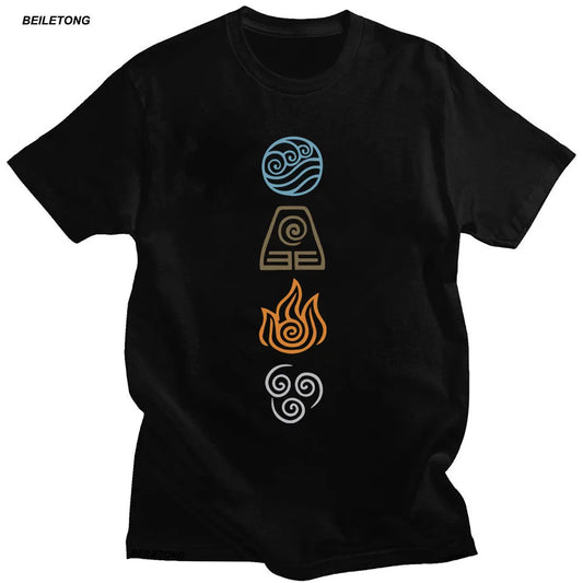 Avatar The Last Airbender: Tops Short Sleeve 100% Cotton Tshirts Black Hip Hop Camiseta