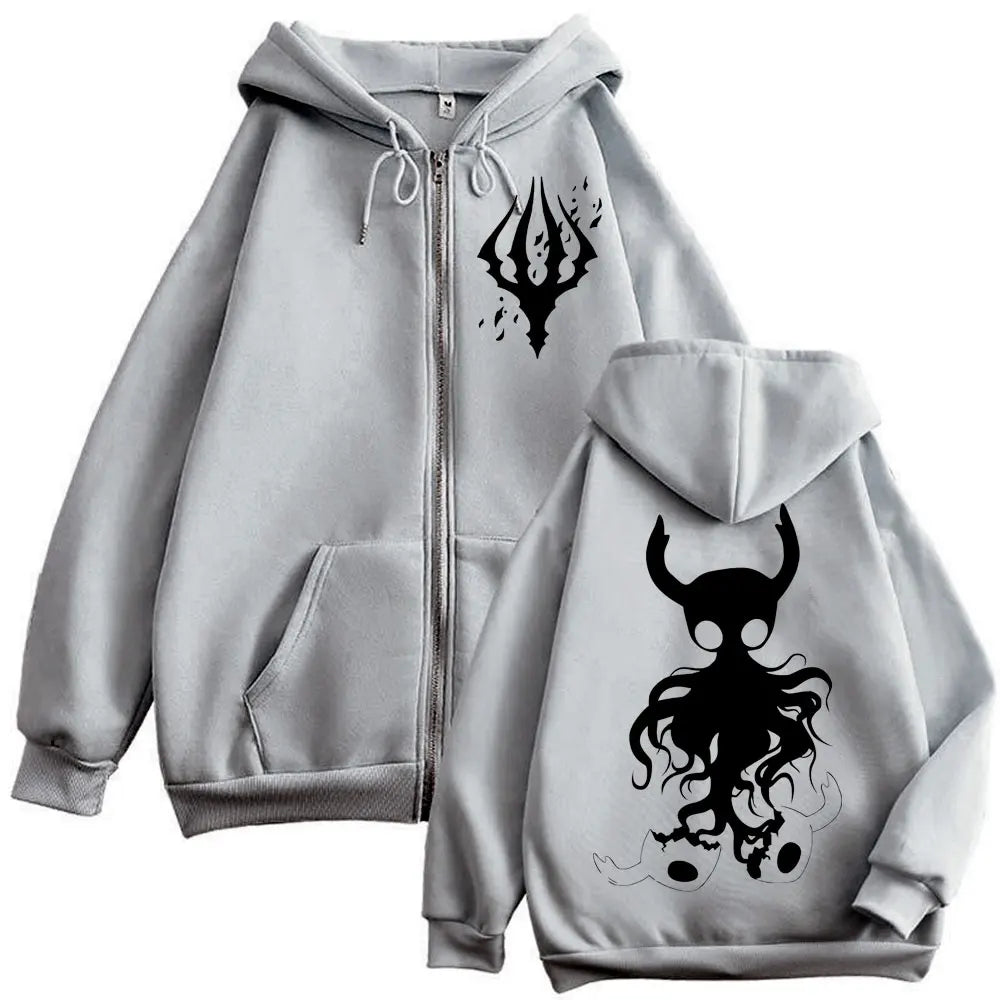 Hollow Knight: Game Graphic Zipper Hoodies Gothic Vintage Zip Up Hooded Sweatshirts Men Women Fashion Casual Pullovers
