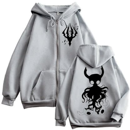 Hollow Knight: Game Graphic Zipper Hoodies Gothic Vintage Zip Up Hooded Sweatshirts Men Women Fashion Casual Pullovers