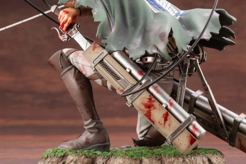 Attack On Titan: Kotobukiya  Levi Ackerman Anime Figure Battle Damaged Bloody Battle Kneeling Pose Collectible Statue Anime Model