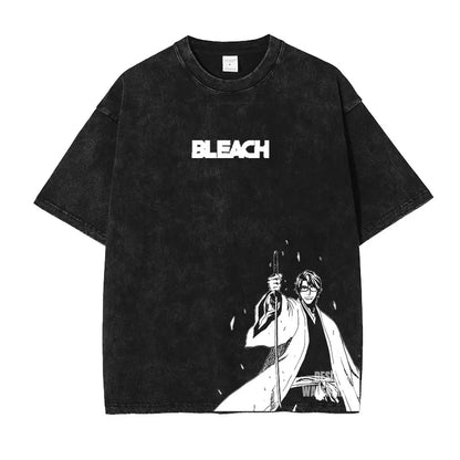 Bleach: Zaraki Kenpachi T Shirts Oversized Vintage Washed  T-shirt Manga Kurosaki Ichigo T Shirt Renji Uryuu Tops Tees Man