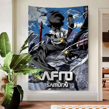 Afro Samurai:  Anime Tapestry Hippie Flower Wall Carpets Dorm Decor Cheap Hippie Wall Hanging