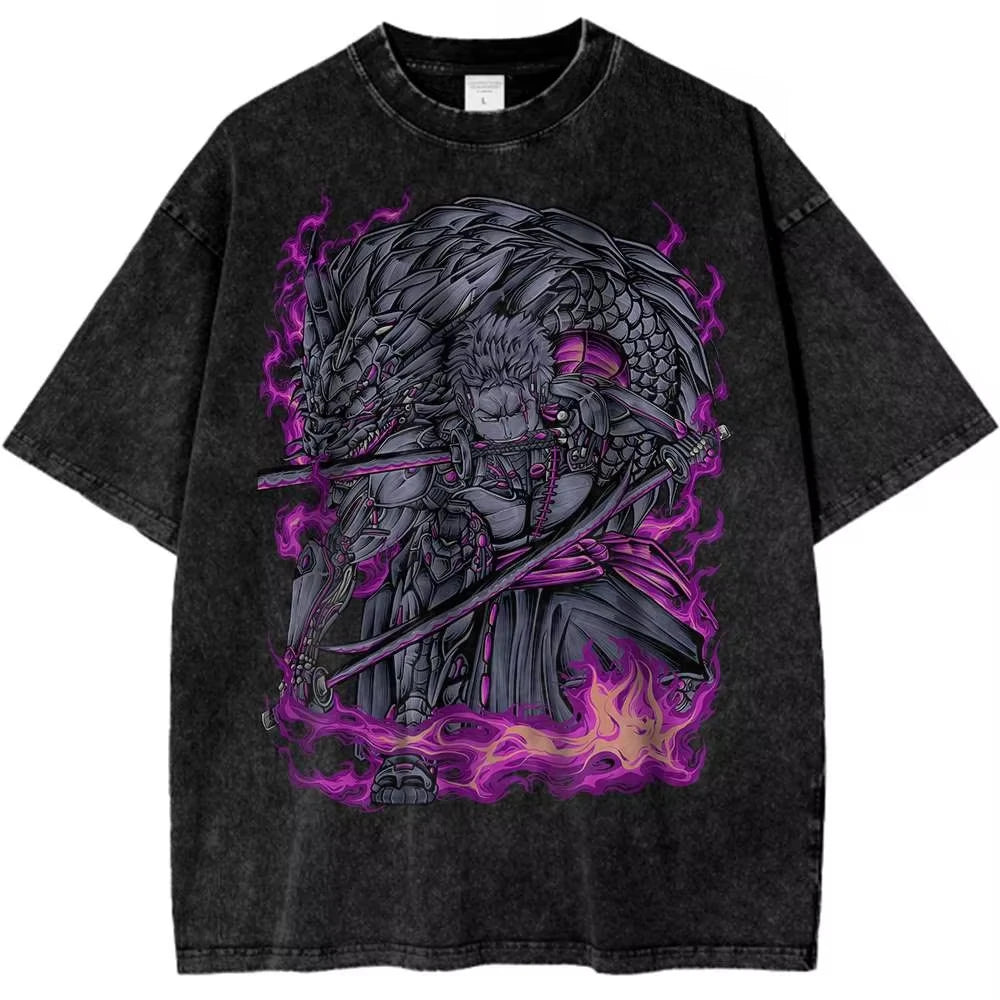 One Piece:  Roronoa Zoro Shirt Anime Retro T-Shirt Illustration Pattern Street Harajuku Summer 2025 New Comfortable Cotton