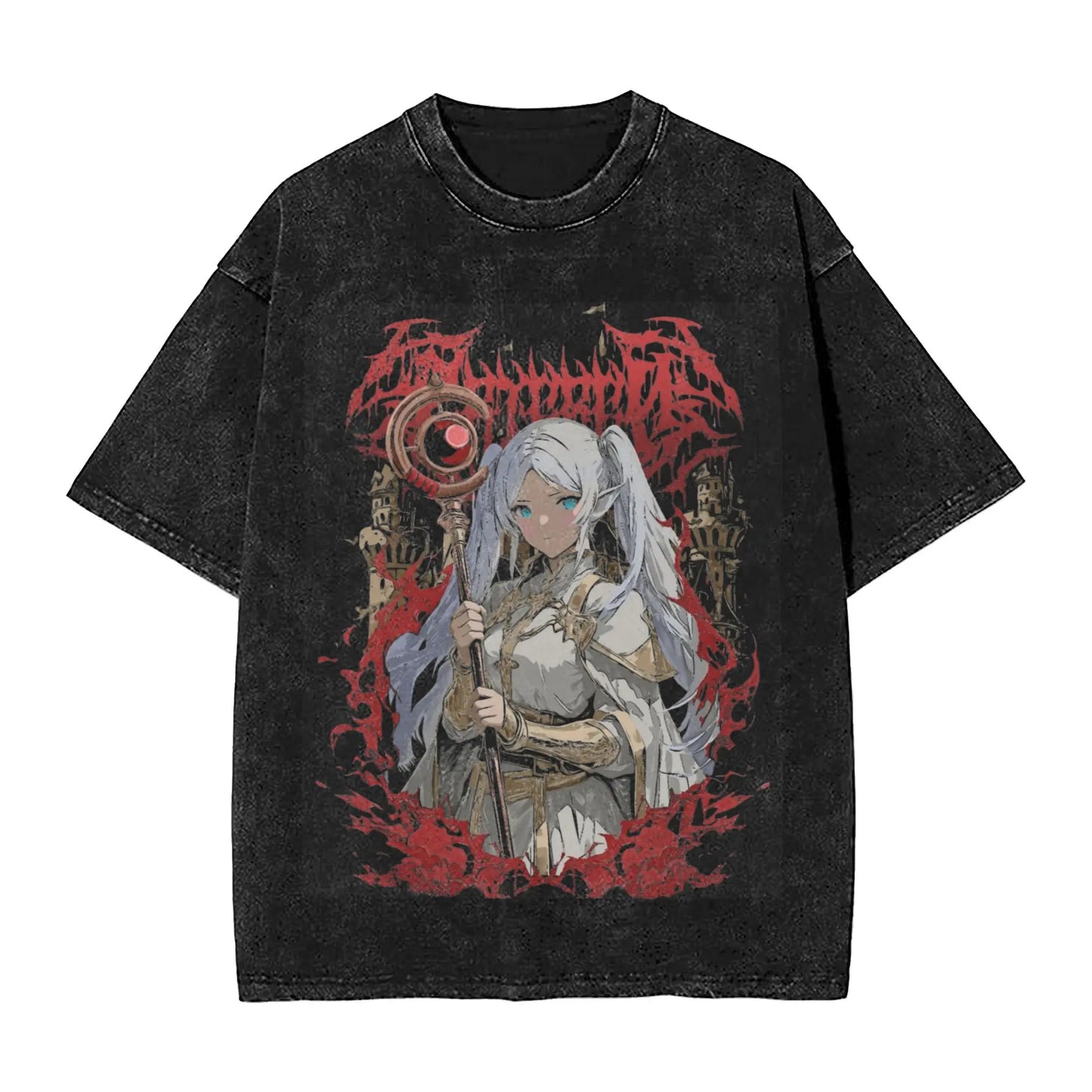 Frieren: The Slayer Heavy Metal Washed T Shirts Streetwear Hip Hop Retro T-Shirts  Tees for Men Women 100% Cotton Street Graphic