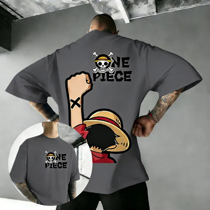 One Piece: Luffy Unisex Pure Cotton T-shirt 2026 Summer Hot Anime Print American Loose Casual Parent-child Short Sleeved Top
