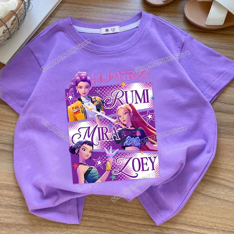 KPop Demon Hunters: Clothes Rumi Mira Zoey Short Sleeve T Shirt Kids Summer Casual Tops Cartoon Toddler Cotton Tee
