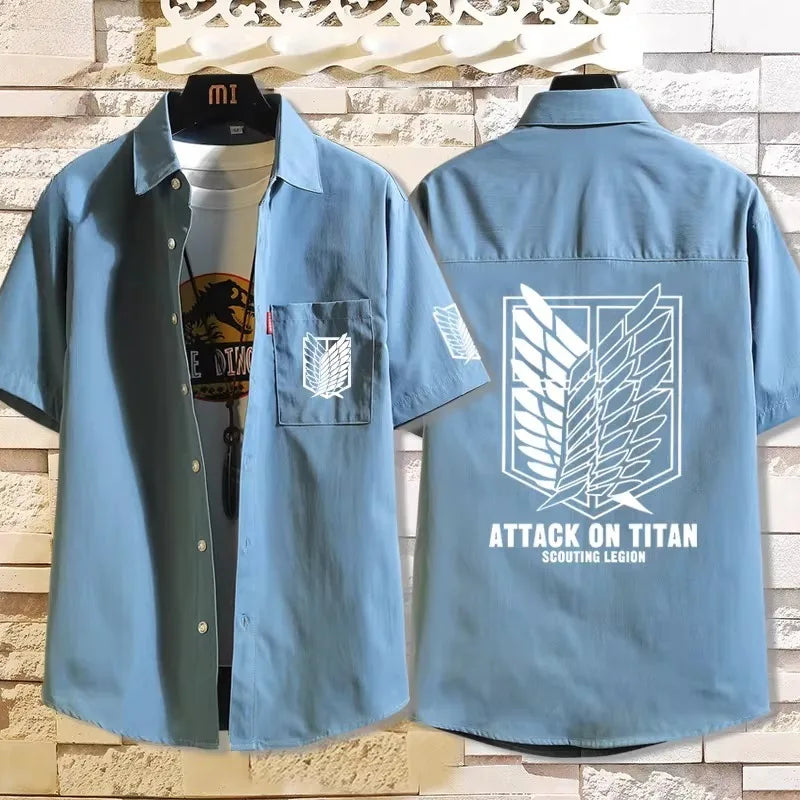 Attack on Titan: Casual Short Sleeve Shirt Loose Unisex Button Print Pattern Top