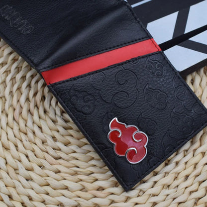 Naruto: Sasuke Akatsuki organization red cloud cartoon wallet pu men's wallet card holder passport cover  luxury birthday gift