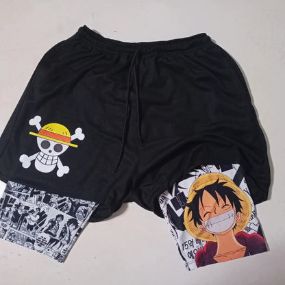One Piece: EVA-01 Shorts Anime Print Double Layer Workout Shorts for Gym Training and Sports
