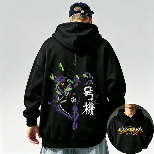 Evangelion:  Streetwear-Style Hoodie with Print, Y2K Style, Unisex, Loose Fit, Suitable for Any Occasion