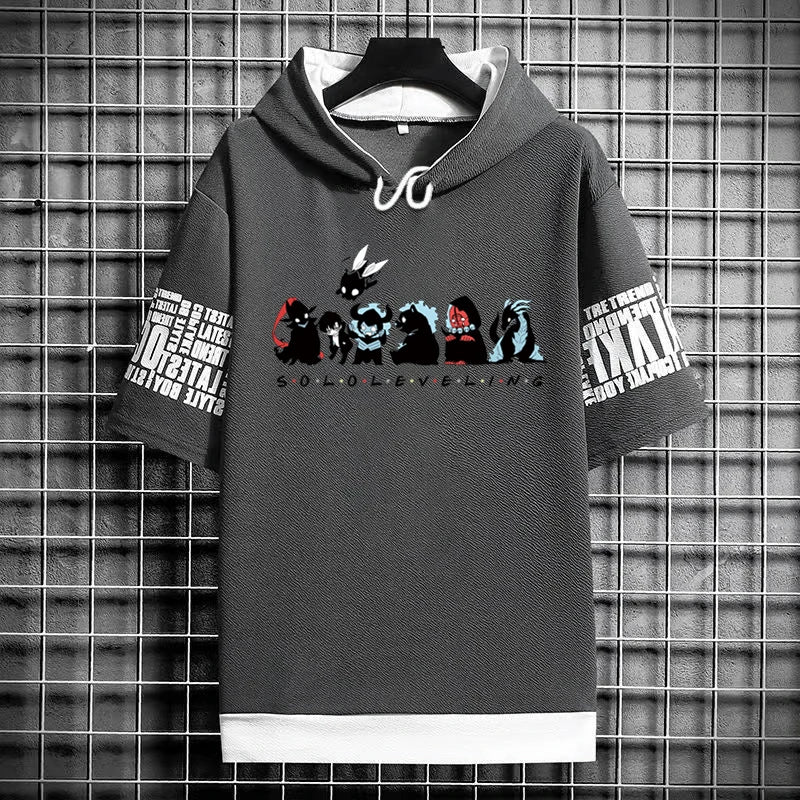 Solo Leveling :T-Shirt Hoodies New Anime Manga Black Shirt Tee Korean Fashion Short Sleeve Tops Graphic T Shirts Men's Clothing