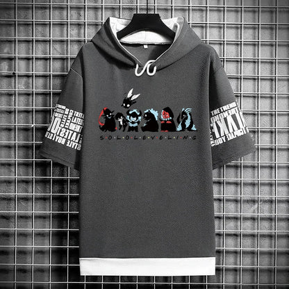 Solo Leveling :T-Shirt Hoodies New Anime Manga Black Shirt Tee Korean Fashion Short Sleeve Tops Graphic T Shirts Men's Clothing