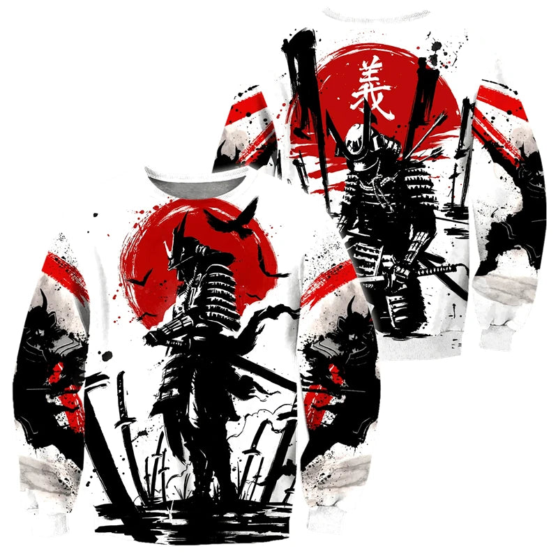 I.L.F.A.: Japanese Mythology Mask Printed Sweatshirt Men's Clothes Harajuku Street Pullover Top 3D Printed Mysterious Culture Sweatshirts