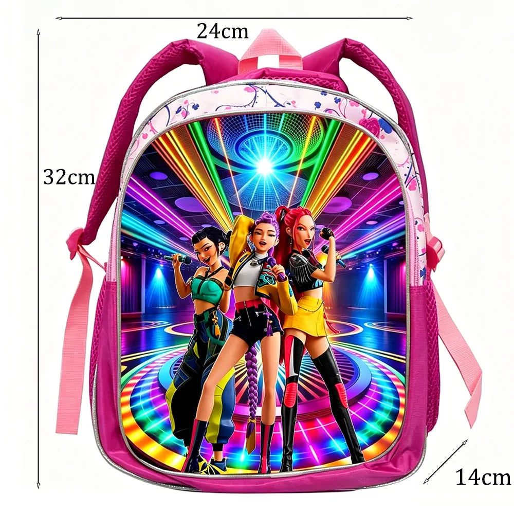 KPop Demon Hunters: School Bags Rumi Mira Zoey HUNTR/X Saja Backpacks Lightweight 12inch Pink Mochilas