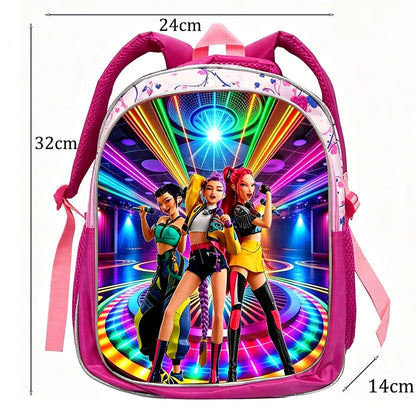 KPop Demon Hunters: School Bags Rumi Mira Zoey HUNTR/X Saja Backpacks Lightweight 12inch Pink Mochilas