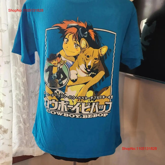 Cowboy Bebop: Edward and Ein Anime Manga Sunrise Blue T Shirt Size Large vintage Washed Versatile Casual Slightly graphic Soft