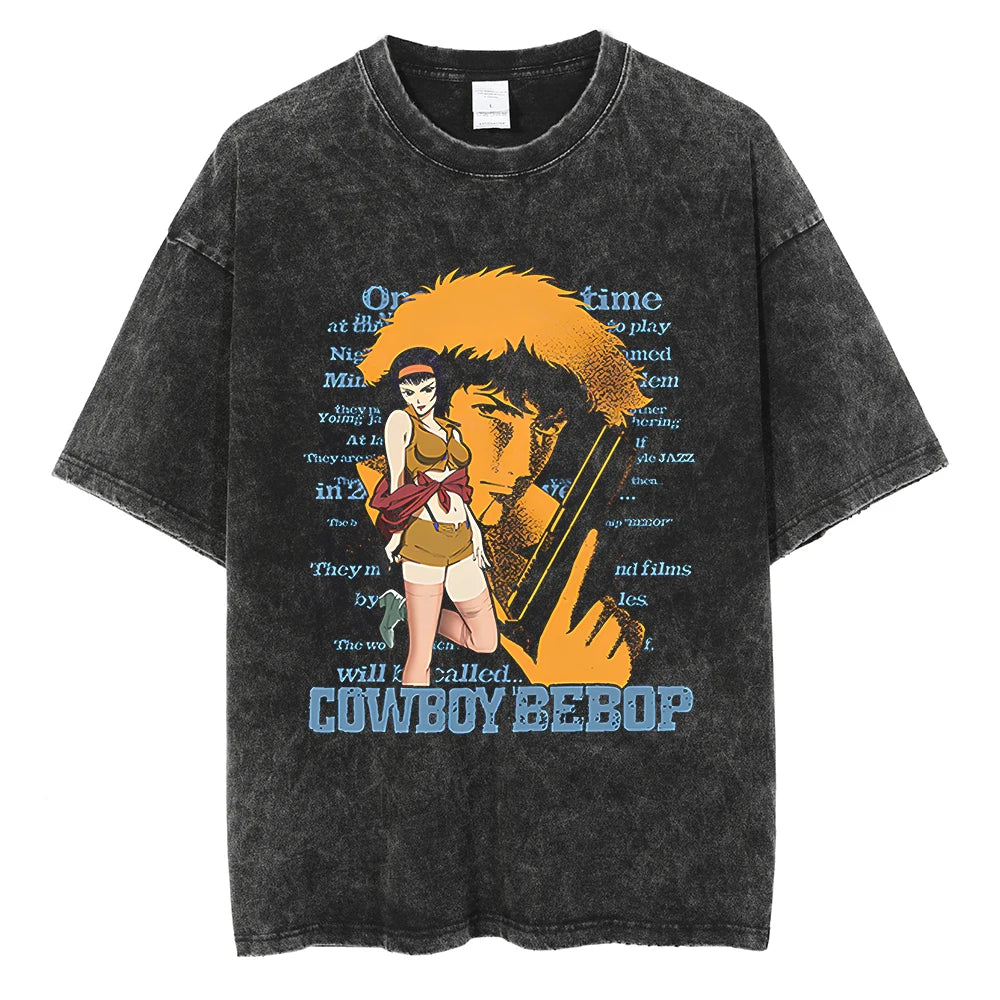 Cowboy Bebop: Graphic Printed T-shirt Men Women Classic Loose Tshirts Harajuku Male Washed Cotton Manga T Shirt