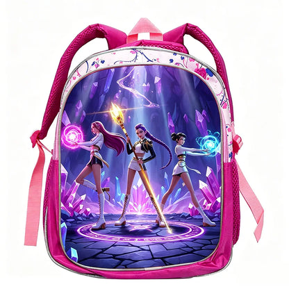 KPop Demon Hunters: School Bags Rumi Mira Zoey HUNTR/X Saja Backpacks Lightweight 12inch Pink Mochilas