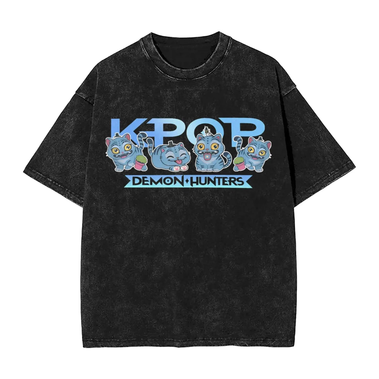 K-Pop Demon Hunters Washed T-Shirt Man Derpy Tiger Casual T-Shirts Summer Breathable Trendy Tee Shirt Design Plus Size Clothes