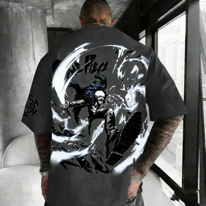 One Piece: Anime Printed Luffy Surrounding Round Neck Short Sleeve 2026 Spring/Summer Men's Loose Breathable Cotton T-shirt