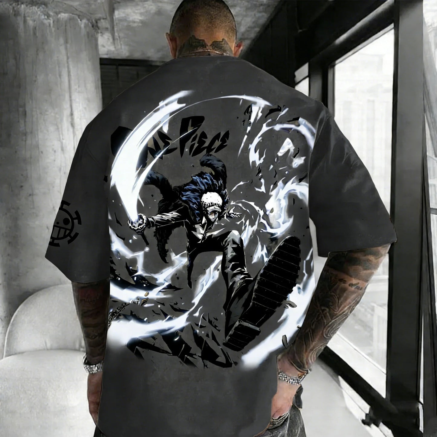 One Piece: Anime Printed Luffy Surrounding Round Neck Short Sleeve 2026 Spring/Summer Men's Loose Breathable Cotton T-shirt