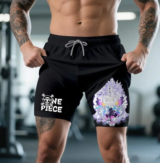 One Piece: Official character print shorts, retro Y2K anime beach shorts, quick-drying fabric, fitness and jogging