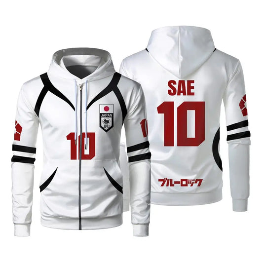 Blue Lock: U20 Team Zipper Hoodie Autumn Winter Street Trend Long Sleeve Coat Japanese Anime Sae Shidou Casual Sports Sweatshirt
