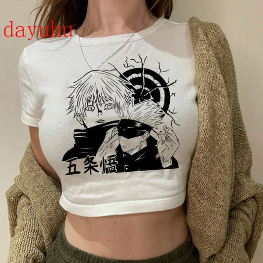Jujutsu Kaisen: T Shirt Gojo Satoru Tops Yuji Itadori Cropped Tees T-shirt