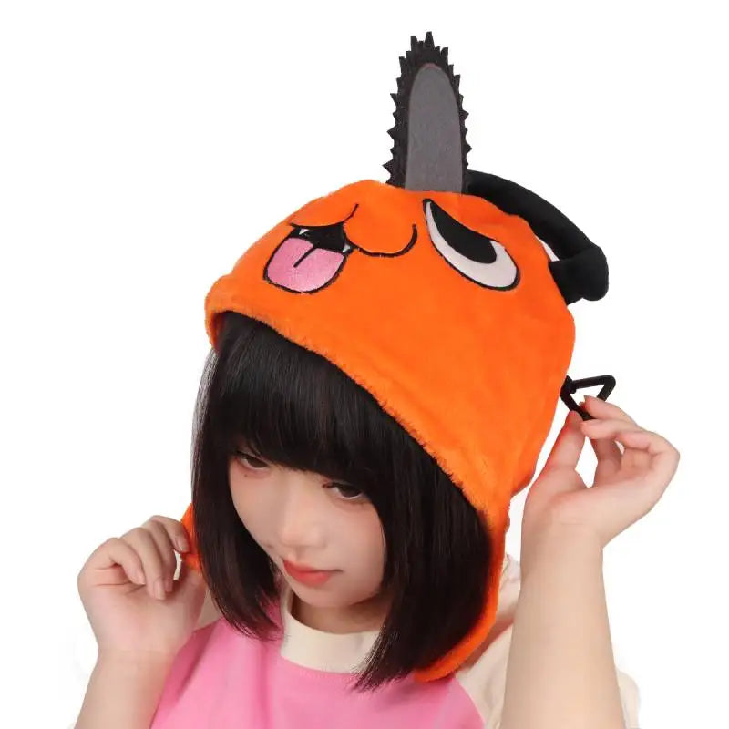 Chainsaw Man: DAZCOS  Pochita Peripheral Hat Denji Cosplay Soft Headgear Anime Orange Kigurumi Hat with Pochita Face Legs and Tail