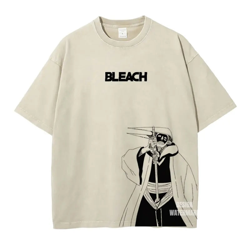 Bleach: Zaraki Kenpachi T Shirts Oversized Vintage Washed  T-shirt Manga Kurosaki Ichigo T Shirt Renji Uryuu Tops Tees Man