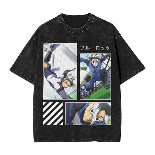 Blue Lock: ISAGI YOICHI T Shirt Printed Cotton Washed  Retro T-Shirts
